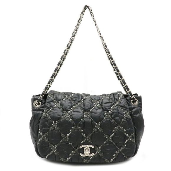 Chanel Chain Shoulder Bag Nylon Dark Gray Silver - Picture 1 of 8